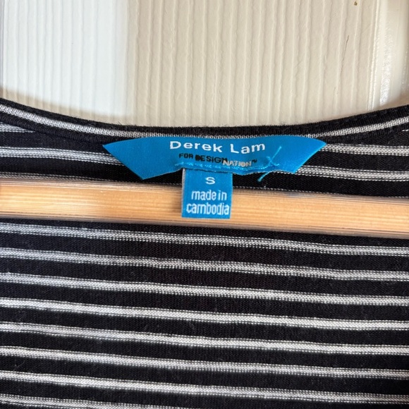 Derek Lam Dress Small Linen Blend Cowl Neck Black Gray Stripe Coastal Minimalist - Picture 3 of 10